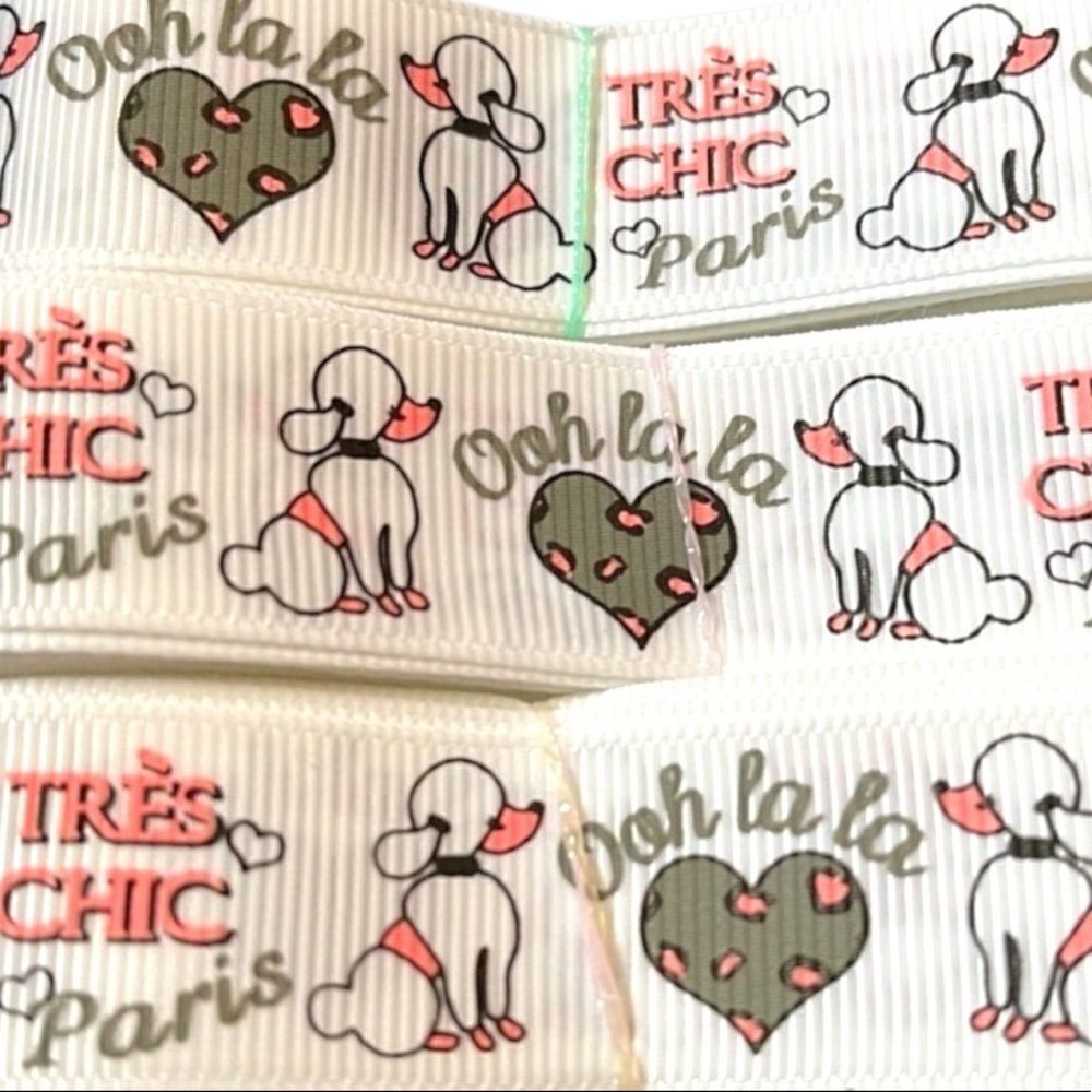 Grosgrain Ribbon 7/8” 5 yards 5/$20 Paris French France Tres Chic poodle ooh la